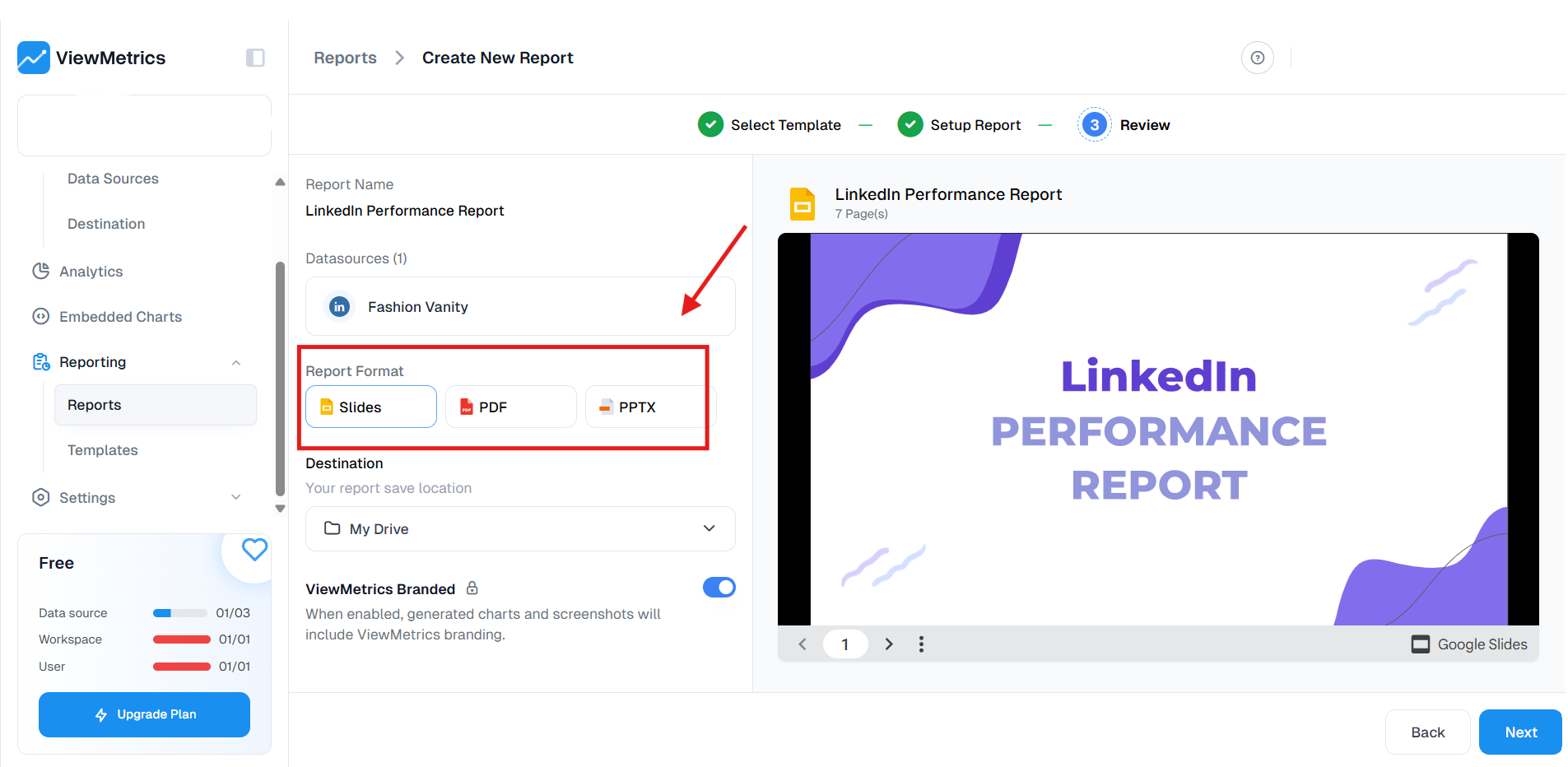 Select report format
