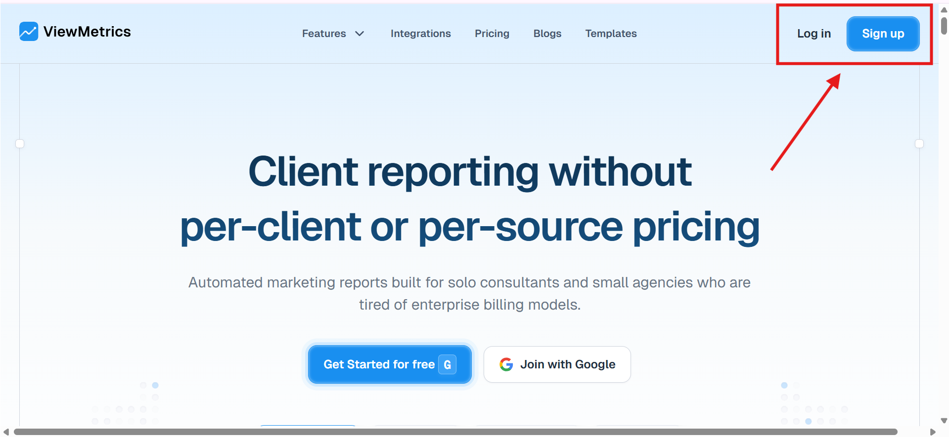Create or Login to ViewMetrics account
